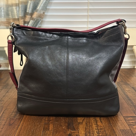 COACH Park Bag Quilted Leather & suede Hobo Shoulder color block Maroon black - Picture 4 of 16